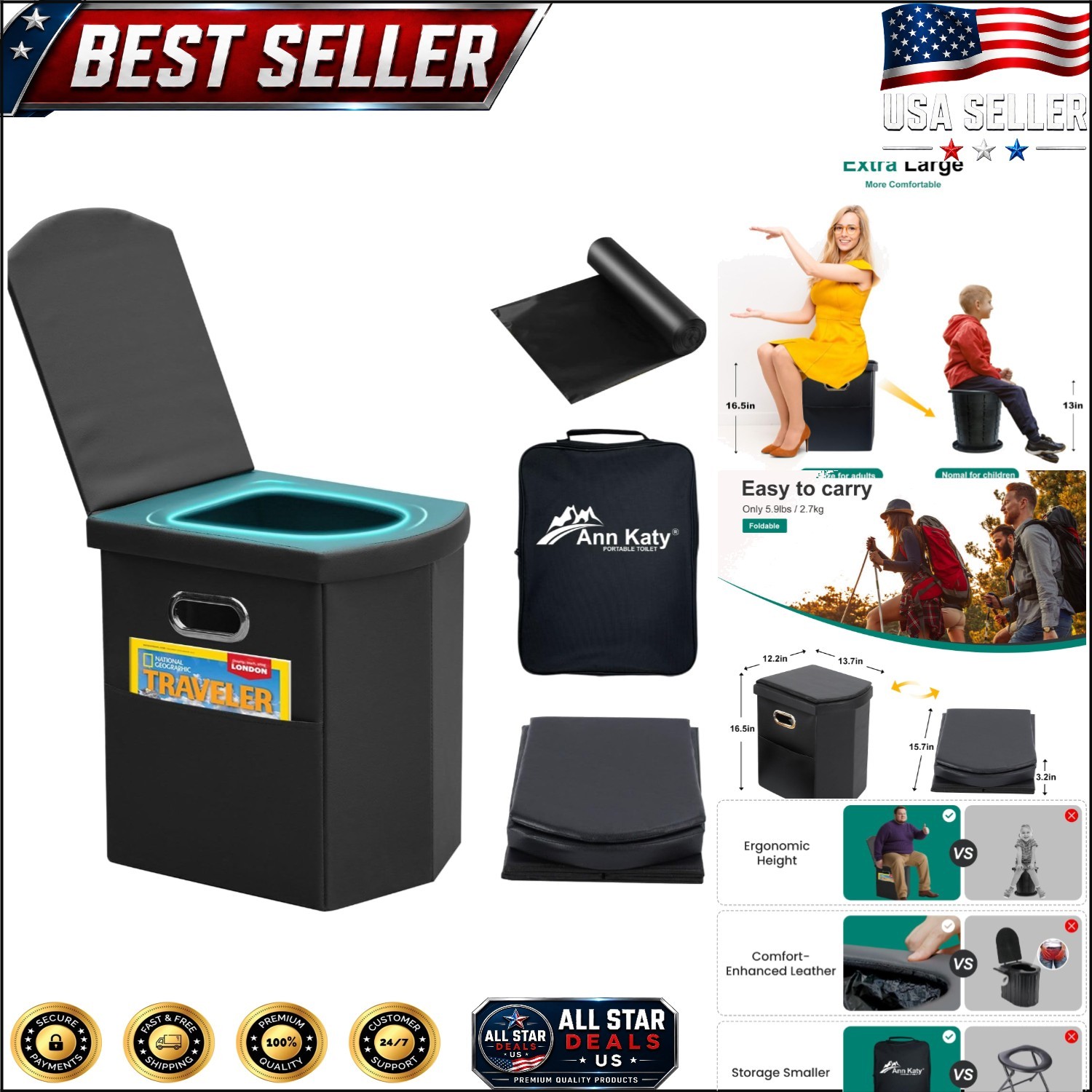 Ergonomic Folding Toilet for Adults & Kids – Perfect for Camping Adventures