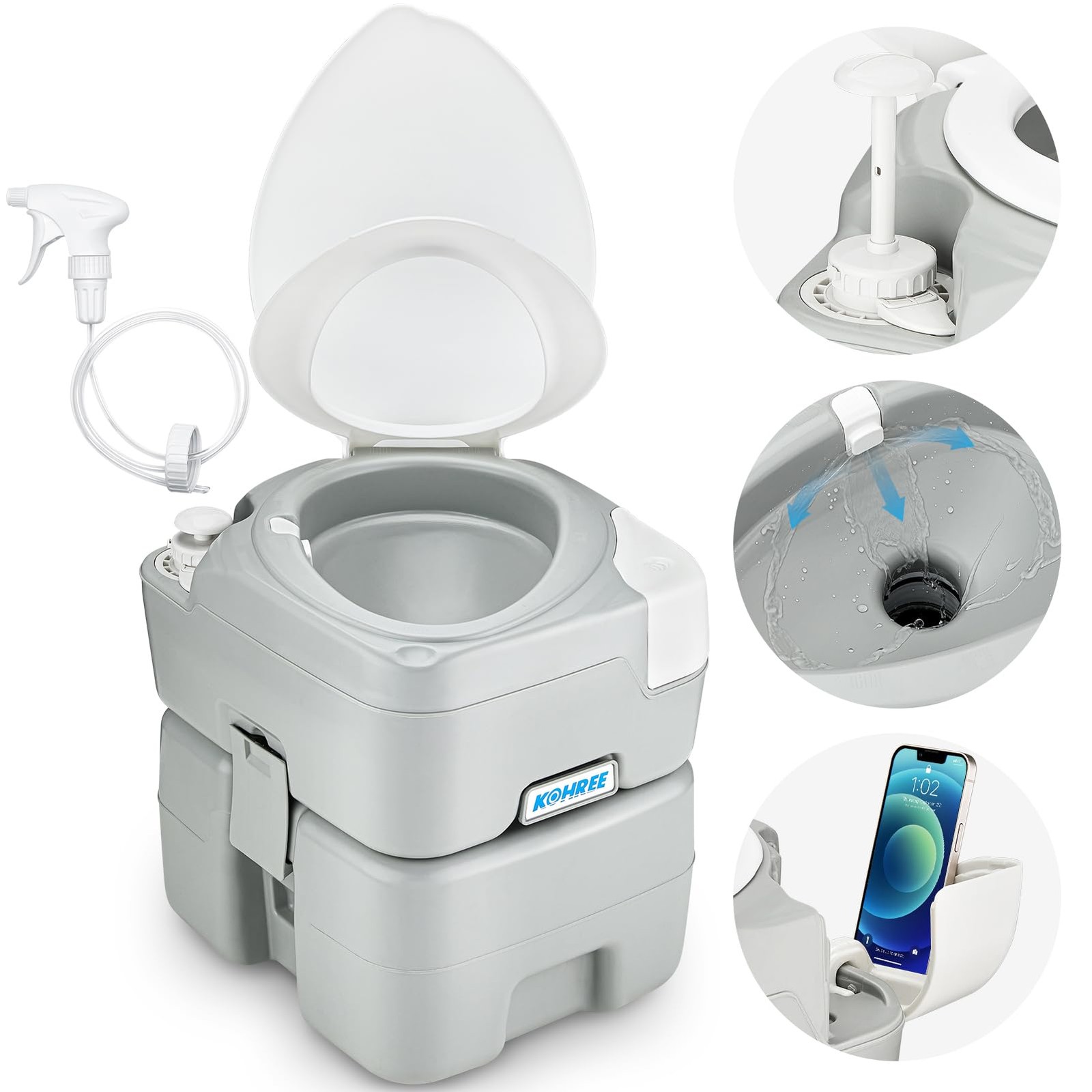 Porta Potty 5.3 Gal Kohree Camping Toilet Elongated Bowl