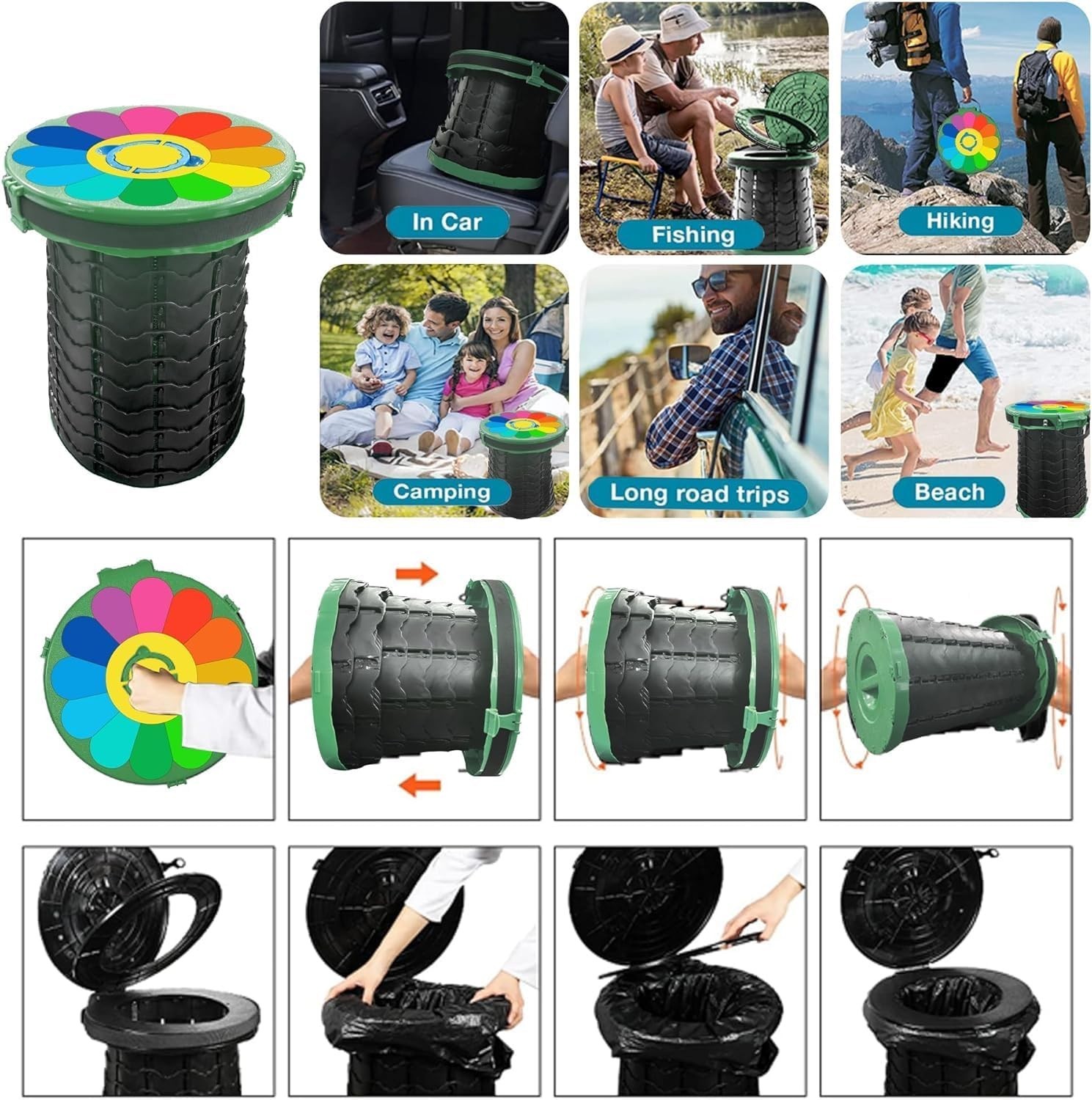Foldable Camping Toilet, Mobile Toilet with Carry Bag and 7 Rubbish Bags, Carry…