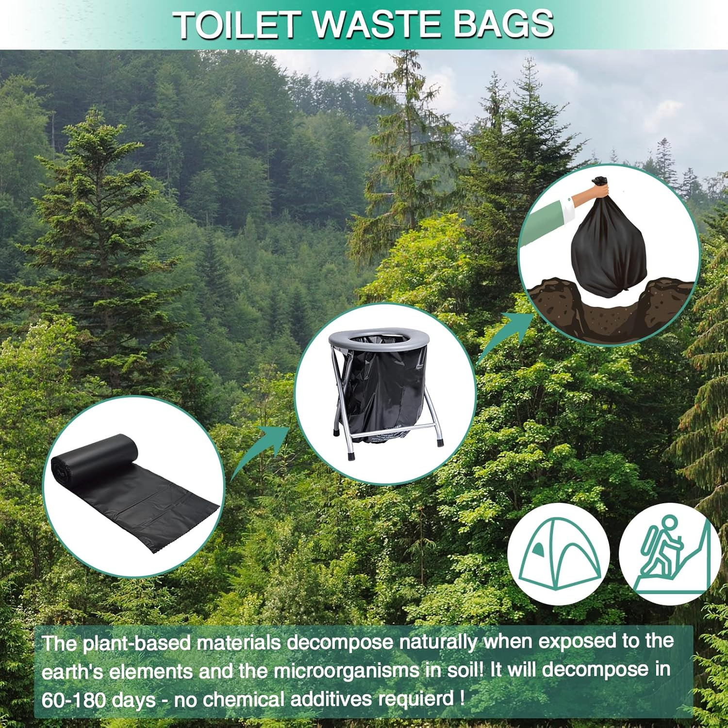 Portable Camping Toilet Bags 8 Gallon Compostable Waste Liners 20 Pack