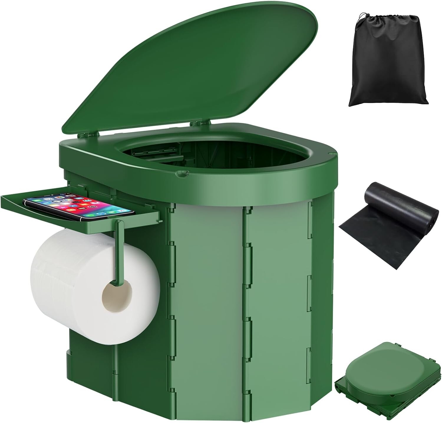 Portable Camping Toilet for Adults 27L Mobile Toilet Phone Holder Hiking