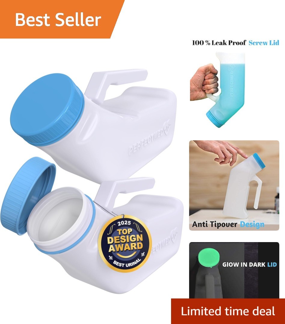 PerfectMed Spill-Proof Glow-in-Dark Portable Urinal – 32 oz, Stable & Reusable