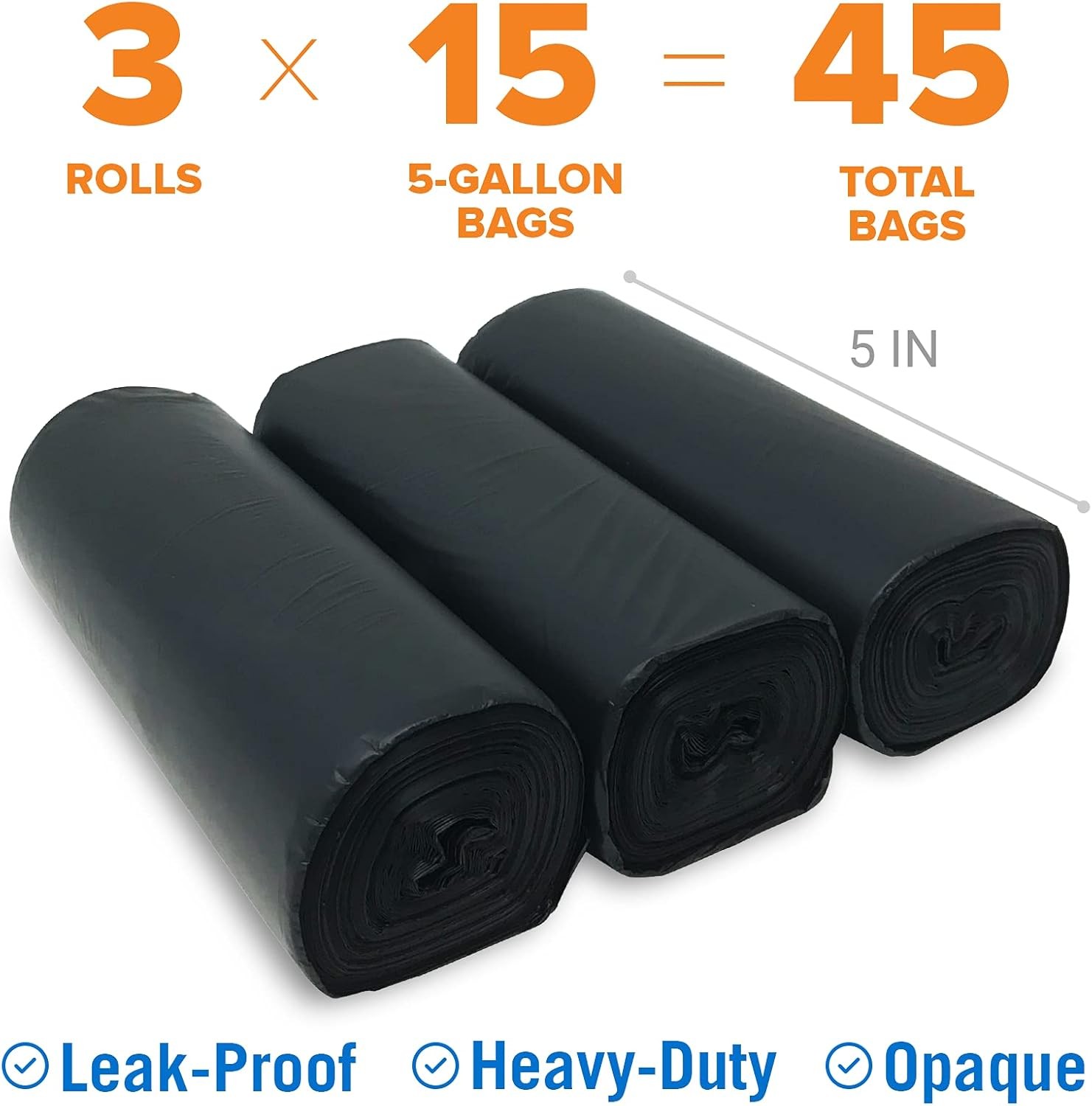 45 Portable Toilet Bags, Plant Based 8 Gallon for 5 Gallon Buckets Human Waste B
