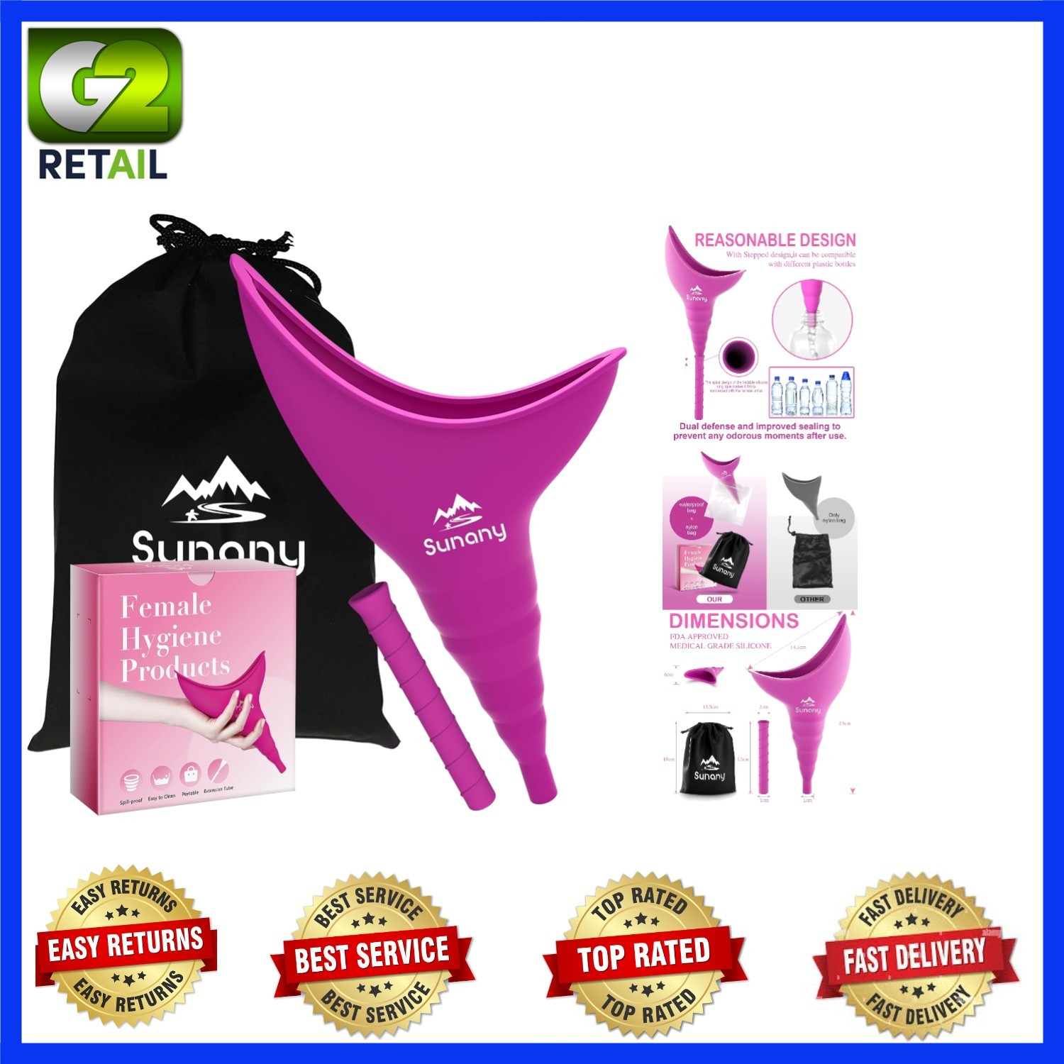 Ergonomic Fuchsia Female Pee Funnel – Portable Urinal for Outdoor Adventures