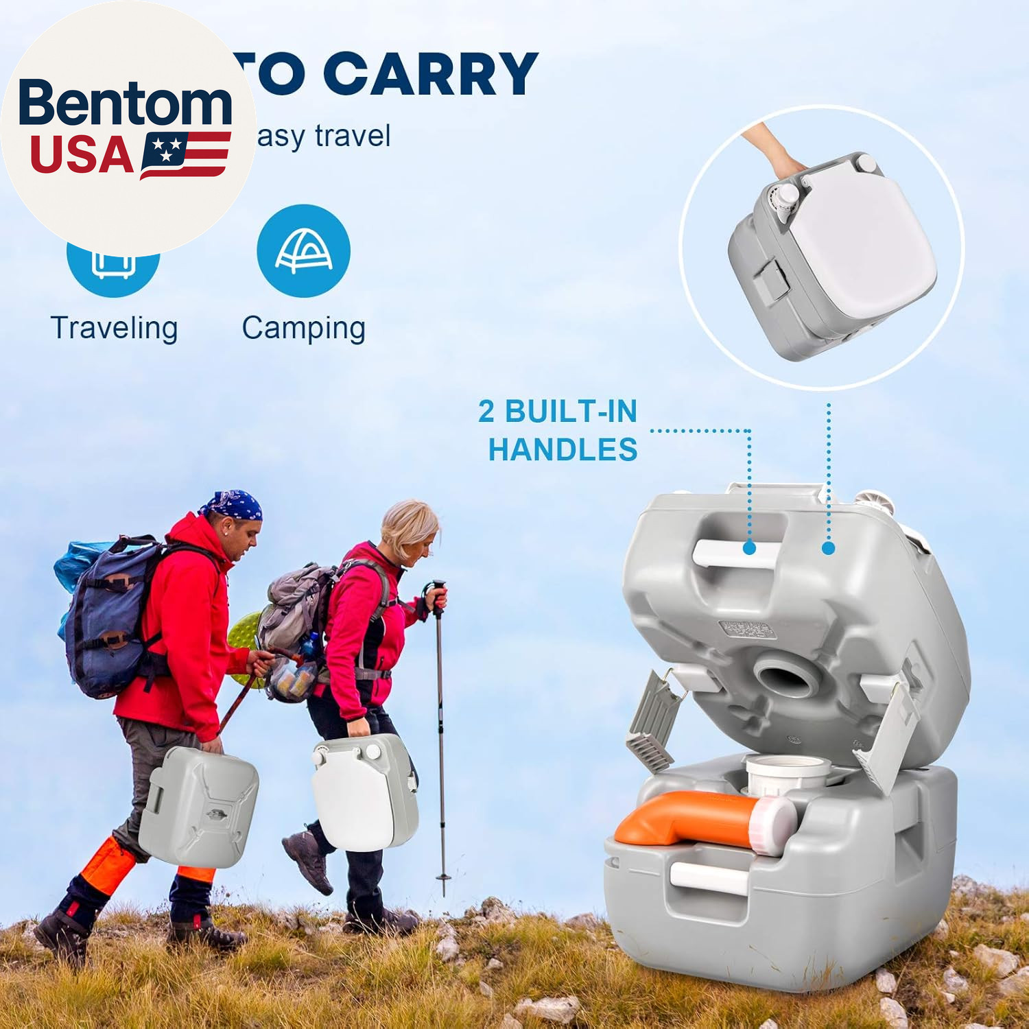 Portable RV Toilet, Camping Toilet Porta Potty, 5.8 Gallon Detachable Waste Tank