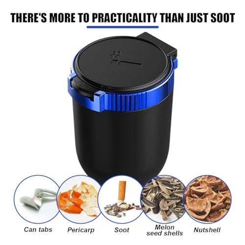 Car Ashtray with Lid Smell Proof, Detachable Stainless Smokeless Ash Tray Blue