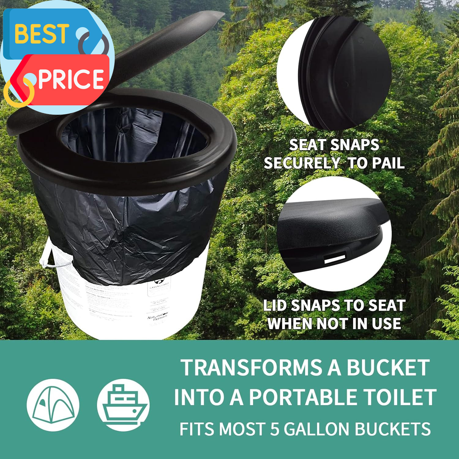 Bucket Toilet Seat with Lid,5 Gallon Luggable Loo Bucket Toilet Seat-Portable To