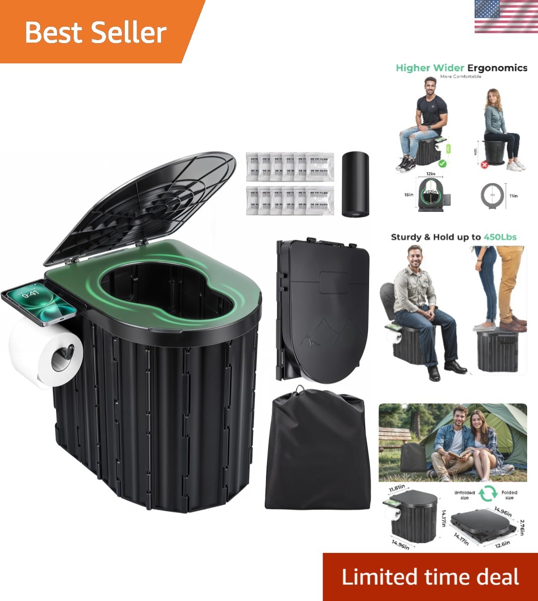 Camping Toilet, Portable Toilet for Adults, Portable Travel Folding Toilet wi…