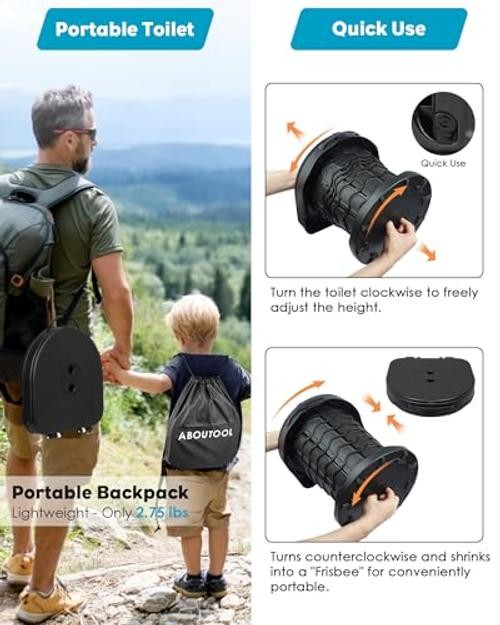 Portable Toilet for Adults, Adjustable Height Camping Toilet Black（1PCS）