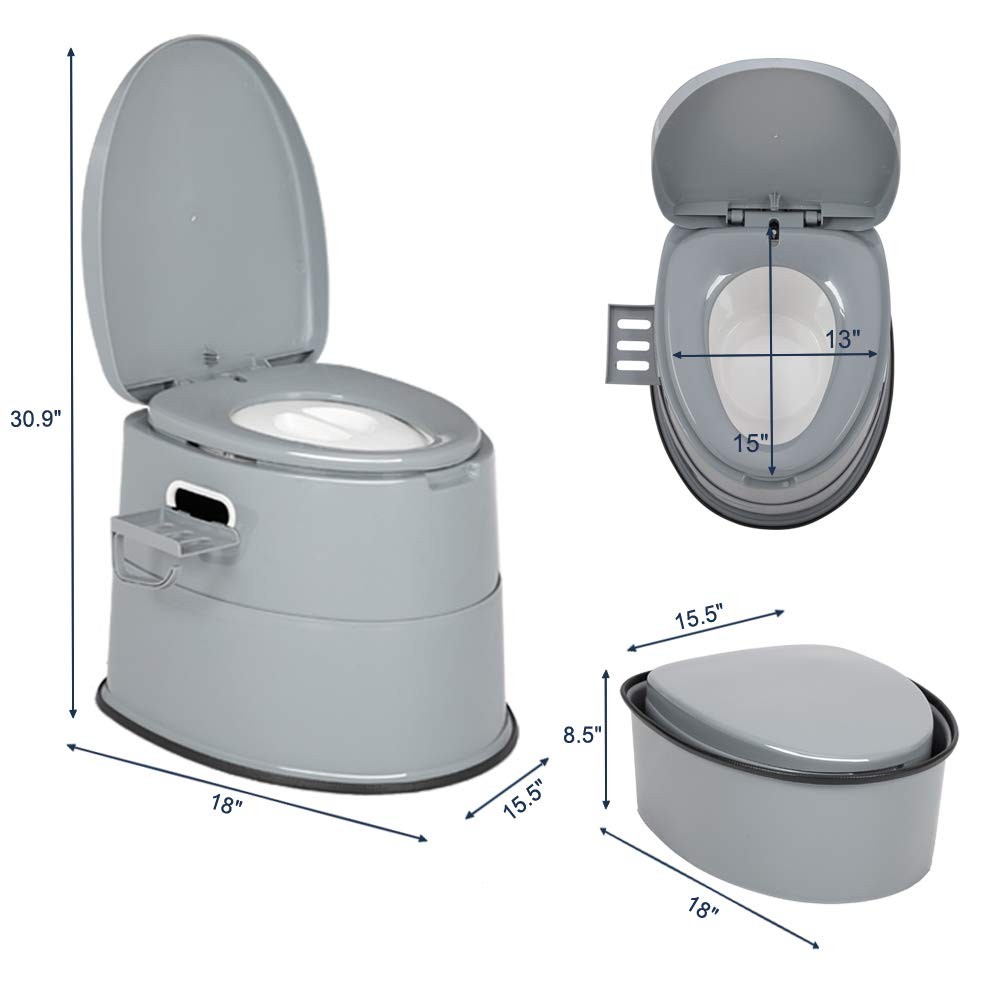 Portable Toilet | Indoor Outdoor Commode w/Detachable Inner Bucket, Grey