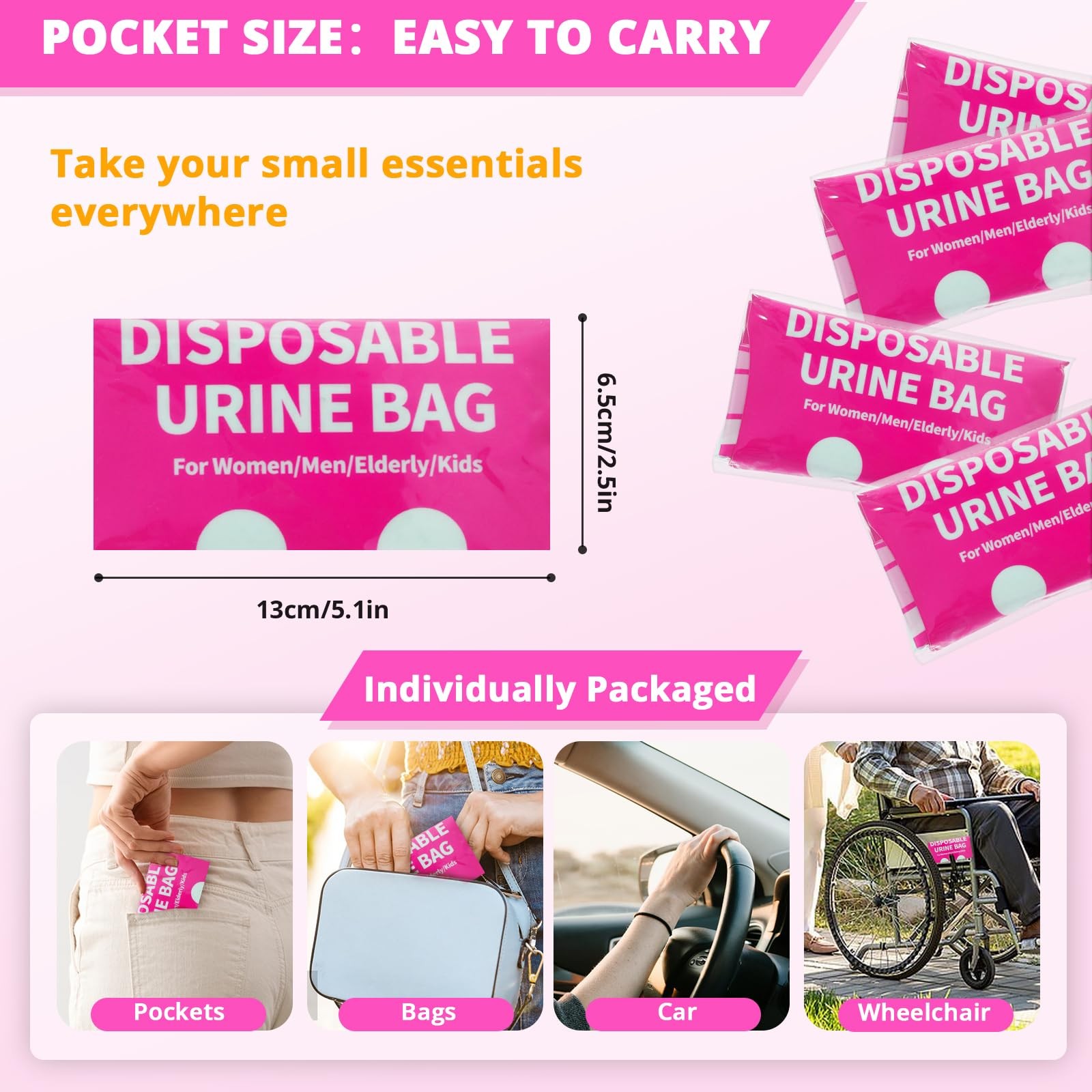 HOKINETY Disposable Urine Bag for Travel 900ML Portable Pee Bags for Women M…