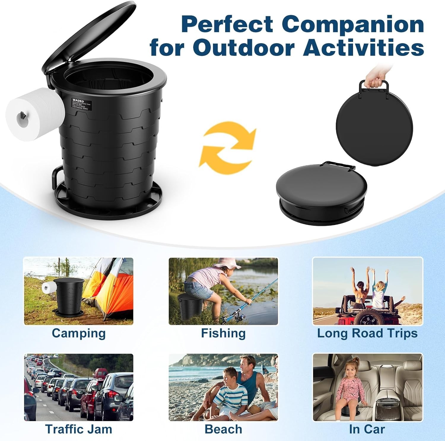 Camp Toilet for Adults, Retractable Portable Travel Toilet for Camping