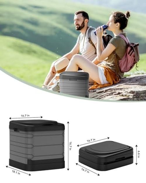XXL Portable Toilet for Adults, Upgraded Camping Toilets Collapsible Gray
