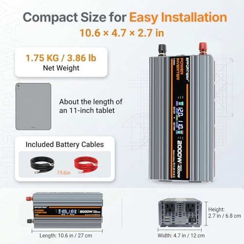 2000W Power Inverter 4000W (Peak). 12V DC to 110V/120V AC Converter 2000w-12v