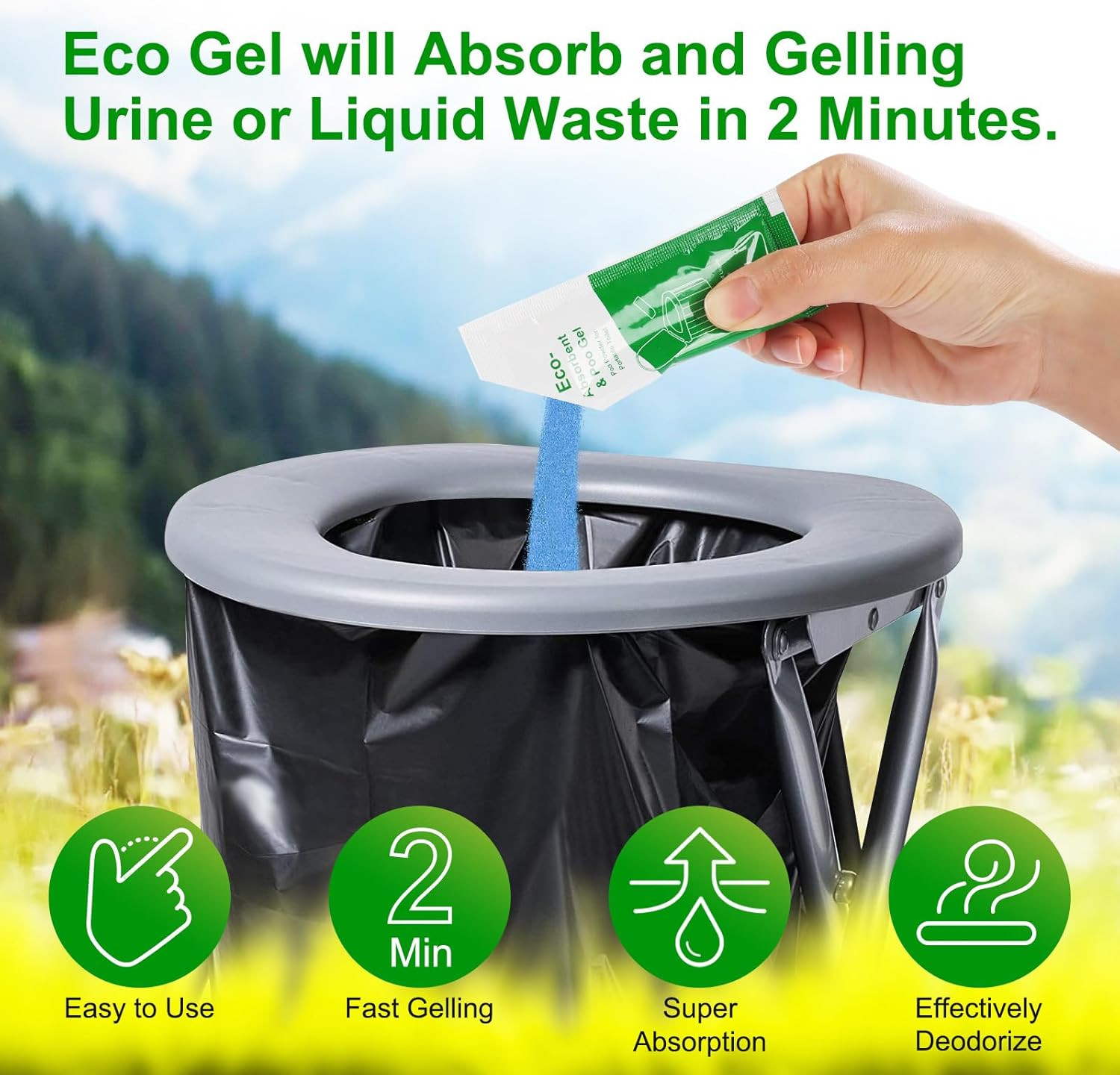 50 Pack Portable Toilet Absorbent Gel Powder, Poo Gel for Camping Toilet Powder,