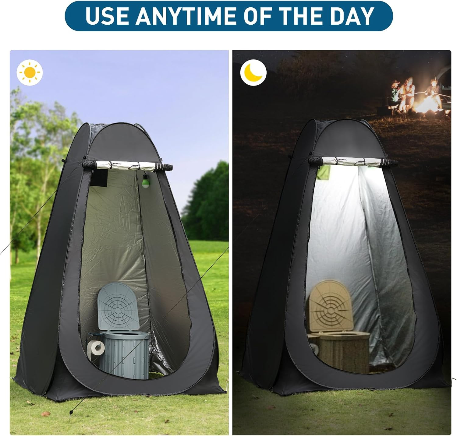 Portable Camping Toilet with Pop-Up Privacy Tent, 12-Inch Toilet Seat, Outdoor P