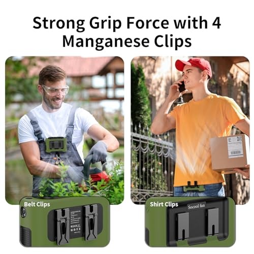 Socool Portable Waist Fan Clip on Wearable Belt Rechargeable 14500mAh Green