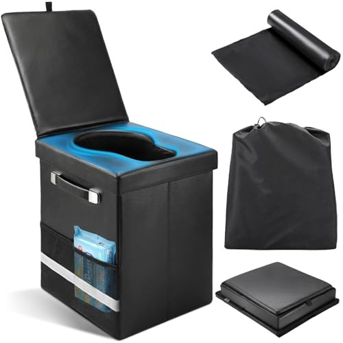 2026 Upgraded XL Portable Toilet for Adults, Large Camping Toilet with Lid and