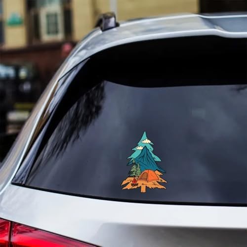 2 pcs Mountain Tree Sticker – Outdoor Camping Adventure Decal with Tent