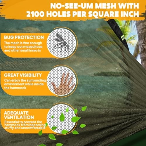 Ultra-Light Travel Camping Hammock Pop-up Net Hammock 660lbs Load Dark Green