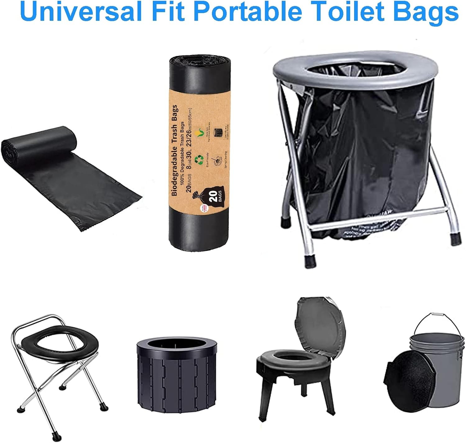 Compostable Camping Toilet Bags – 40 Count, 8 Gallon, 30 Liter, Portable Toilet