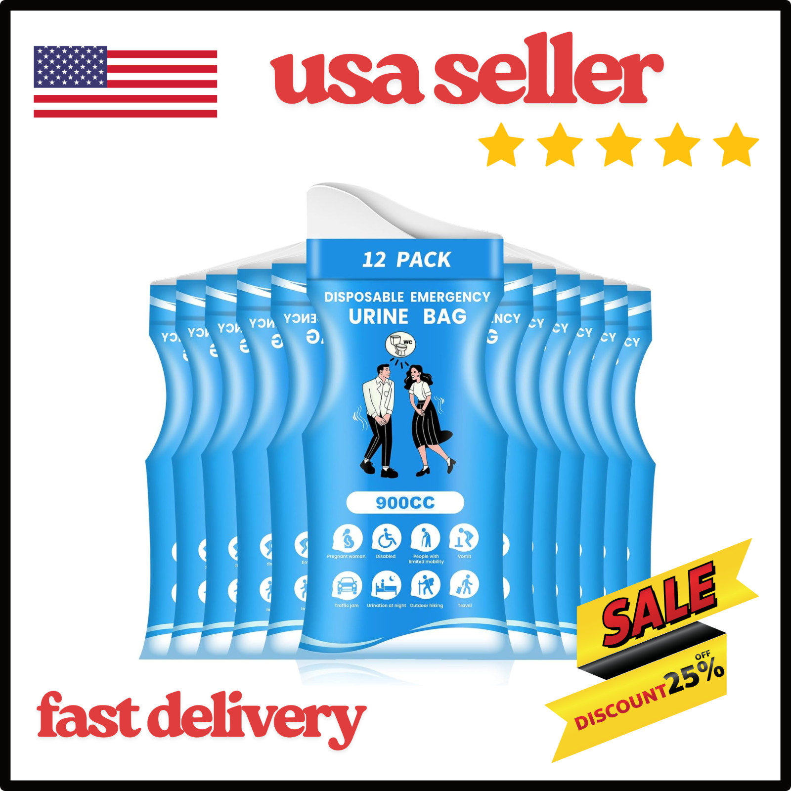 12 Pcs Portable Urine Bags 900ML Leakproof Odorproof Gel for Travel Emergency