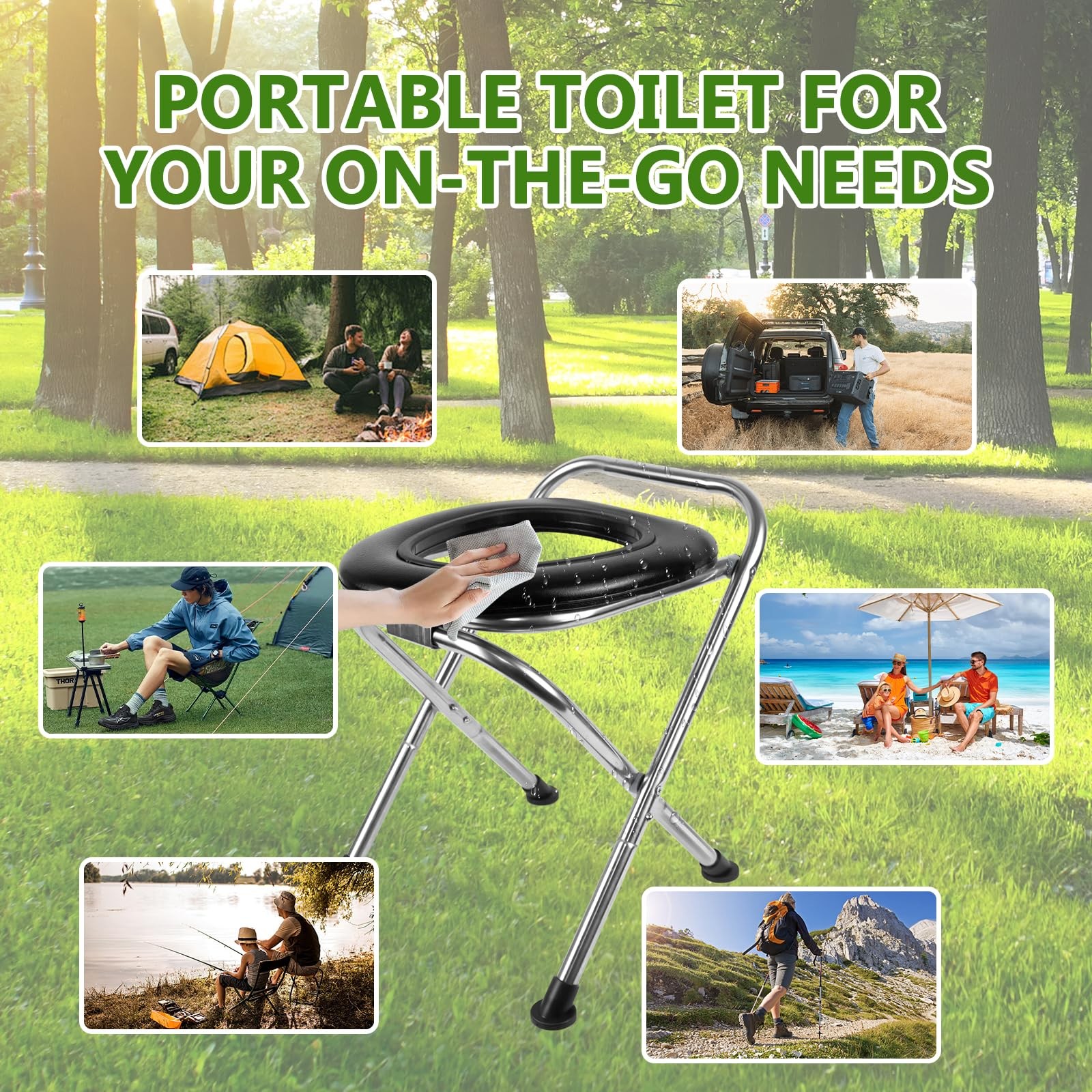 Portable Toilet for Camping, 350LBS Stainless Steel Foldable Camp Travel Toil…