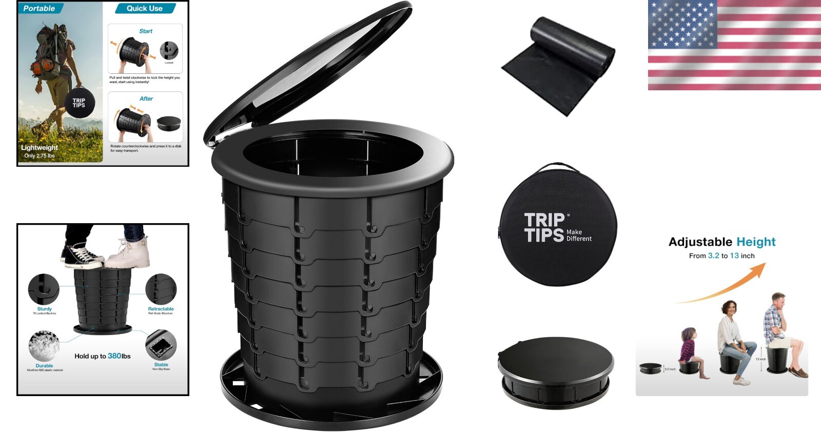 Sturdy Retractable Toilet for Camping & Travel – Compact with Waterproof Bag