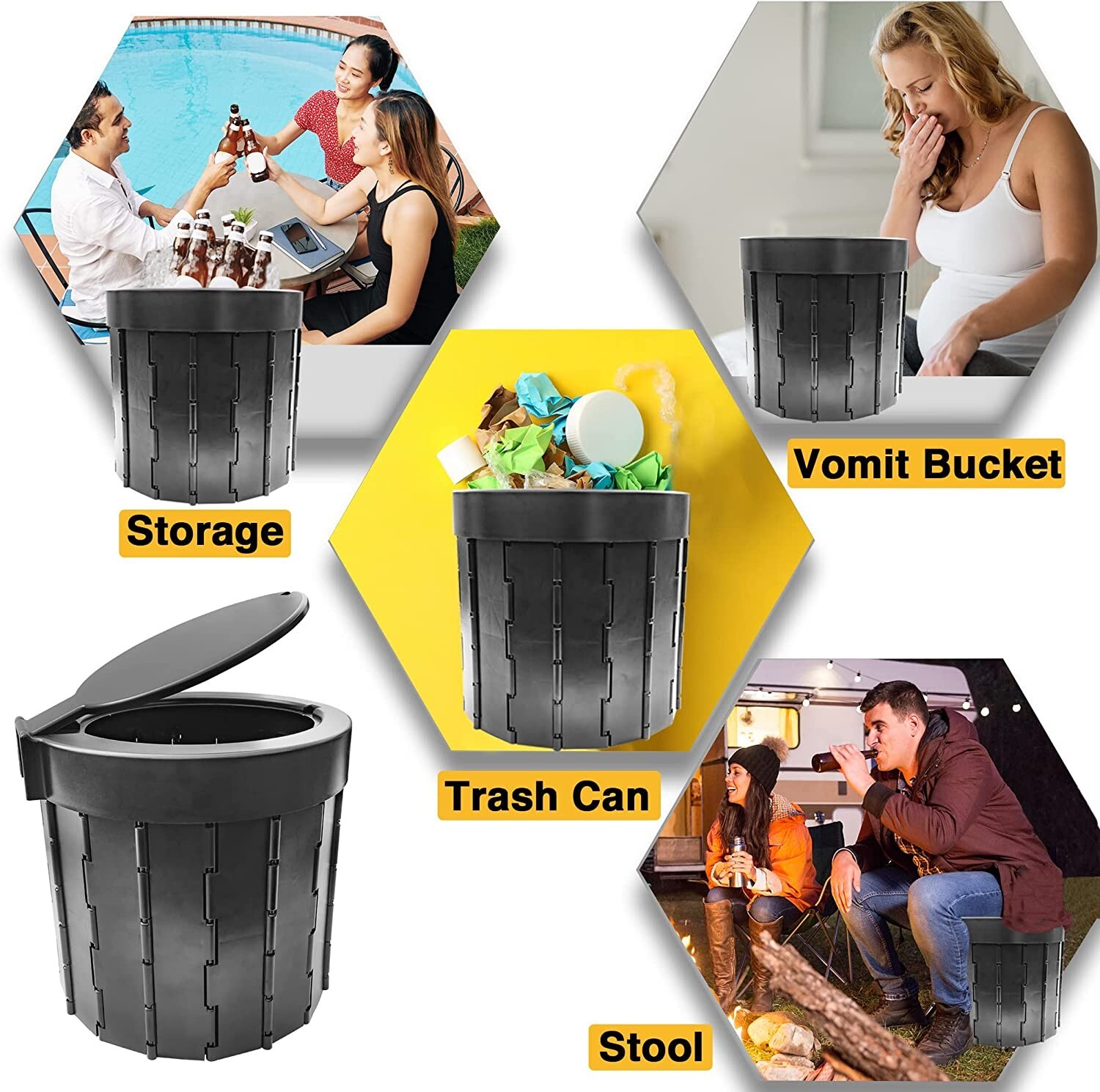 Camping Portable Toilet Detachable Foldable Indoor Outdoor Potty Commode Hygiene