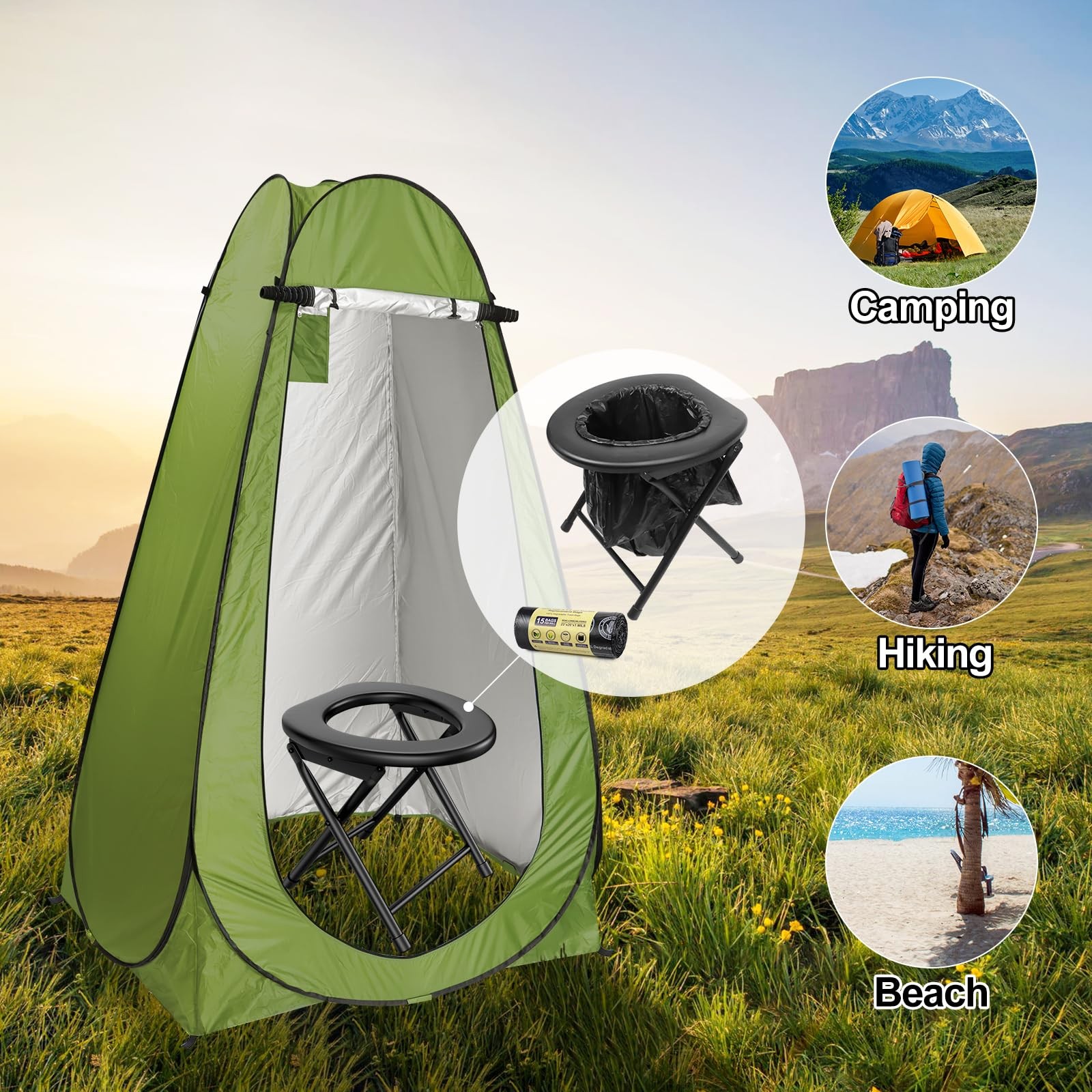 Portable Toilet for Camping & Travel – 300LBS Weight Capacity, Folding Toilet…