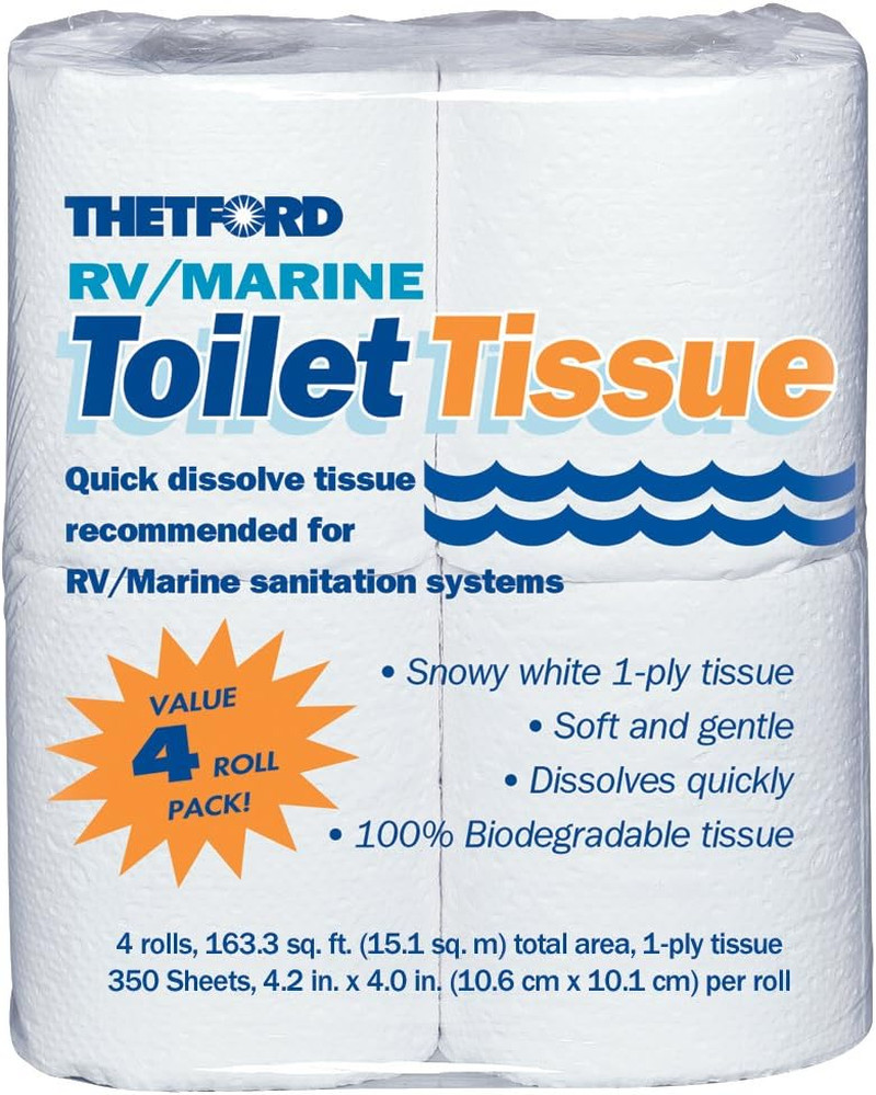 RV/ Marine Toilet Tissue – Toilet Paper for RV and Marine – 1-Ply – 4 Rolls – 2