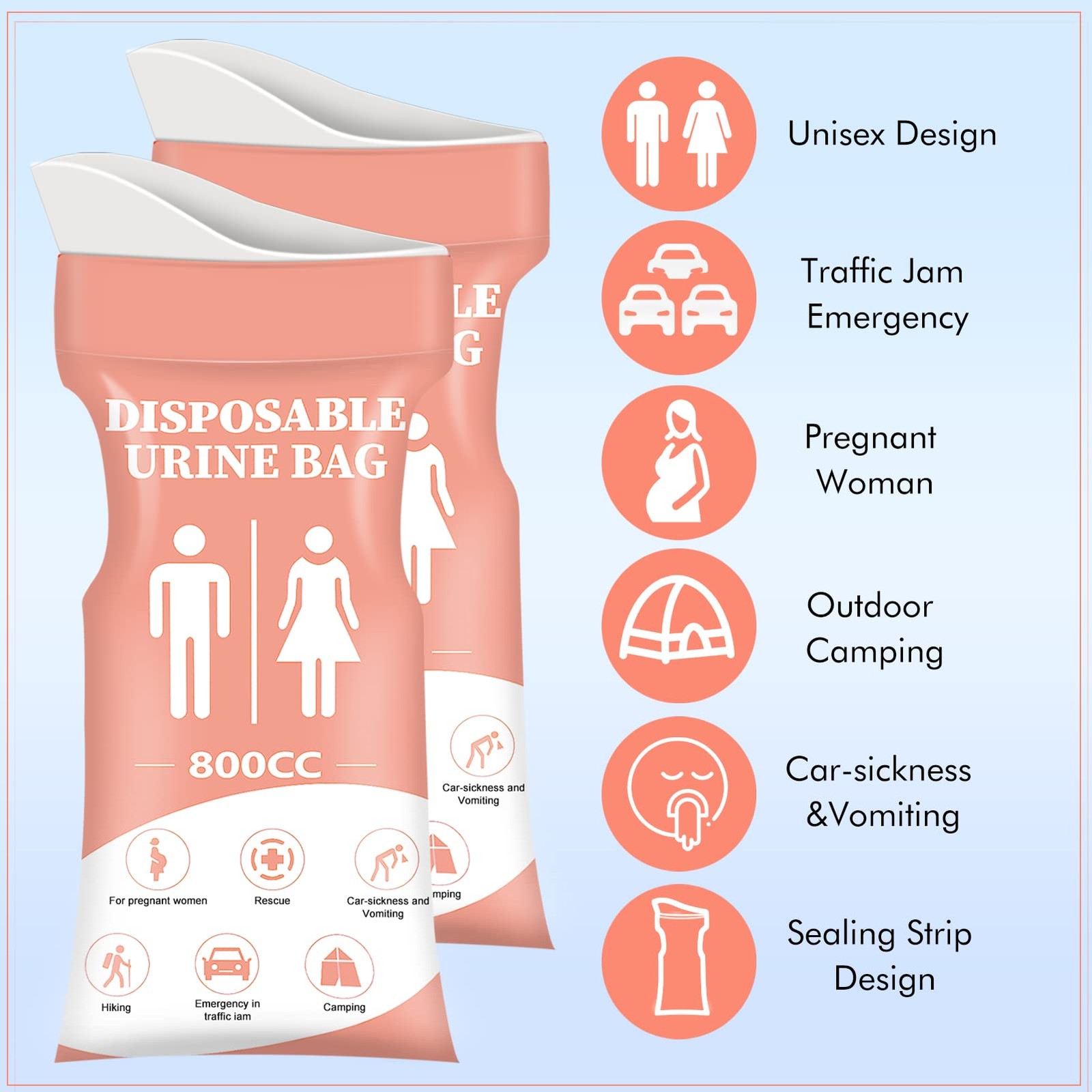 Disposable Urinal Bag,12 PCS 800ML Emergency Urine Bag, Unisex Urinal Bag, Po…