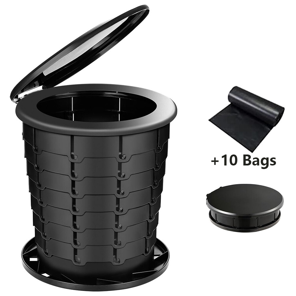13″ Retractable Portable Toilet Adjustable Height Camping Toilet +10 Trach Bags