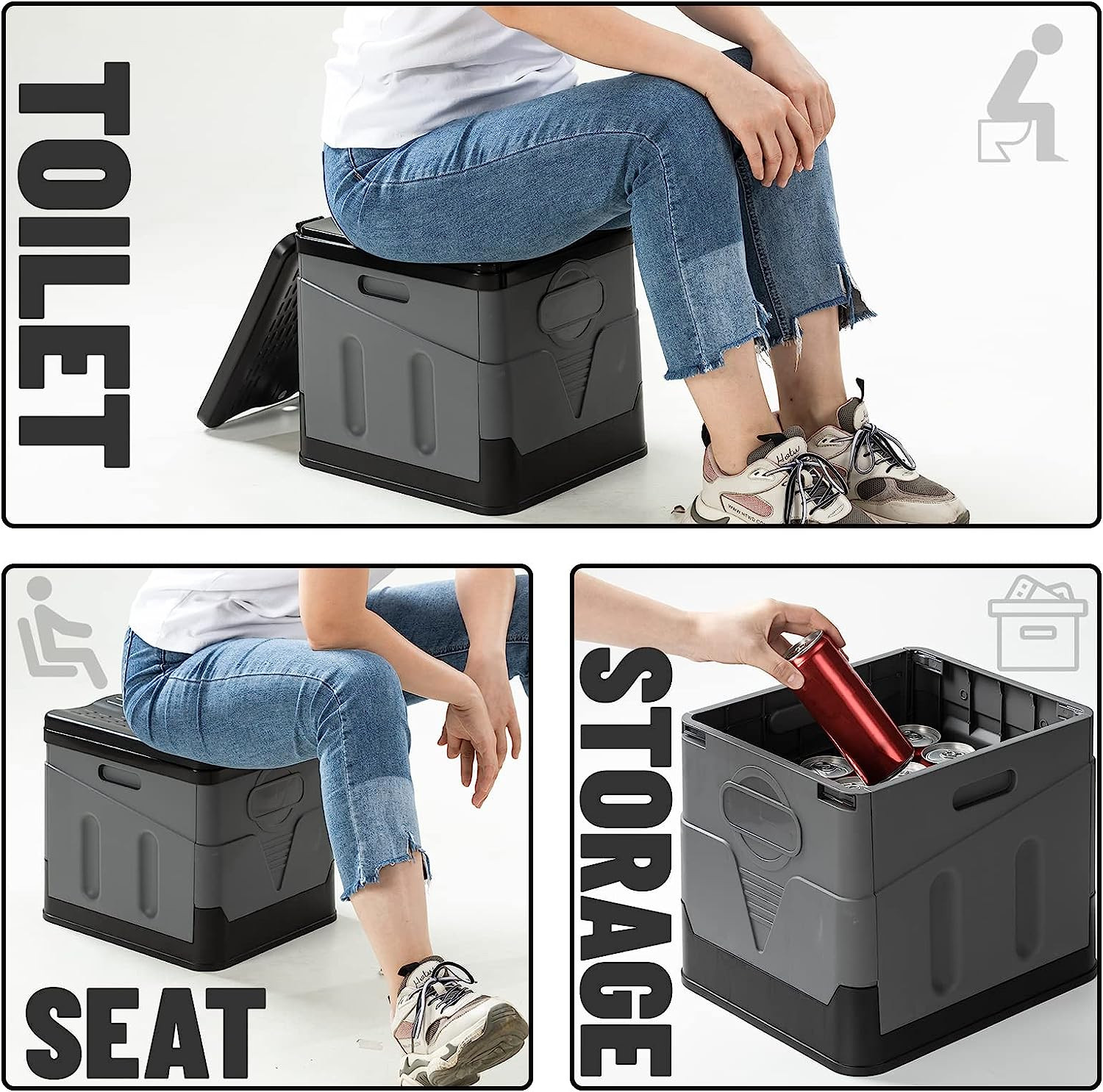 Portable Folding Toilet for Camping, Compact Camping Potty with Lid & Trash Bags