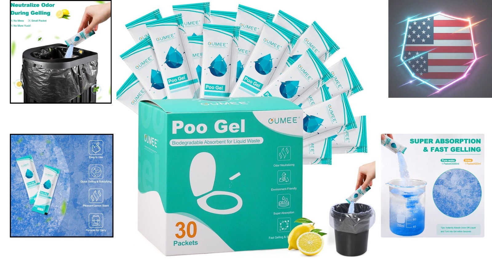 Lemon Portable Toilet Gel, Poo Gel for Potty, for Bucket, Eco Absorbent Gelli…