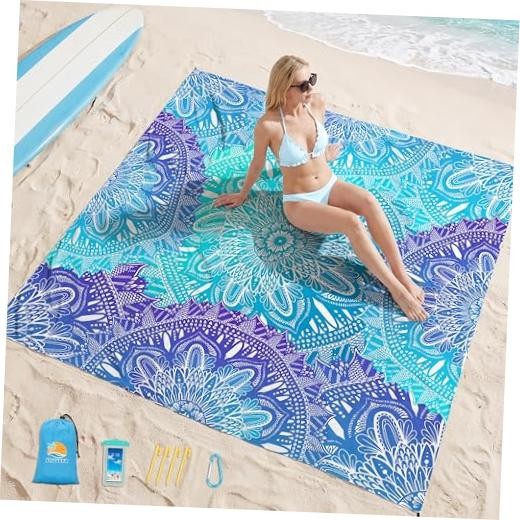 Beach Blanket Waterproof Sandproof 78”X81”/10’X9′ Oversized Mat | 100%