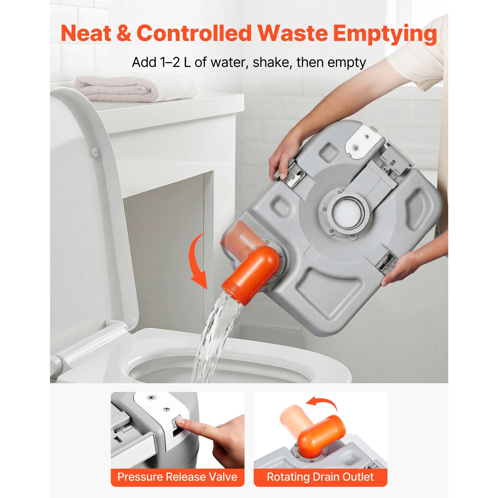 Portable Toilet 7.9 gal Waste Tank 200 Flushes for Hiking