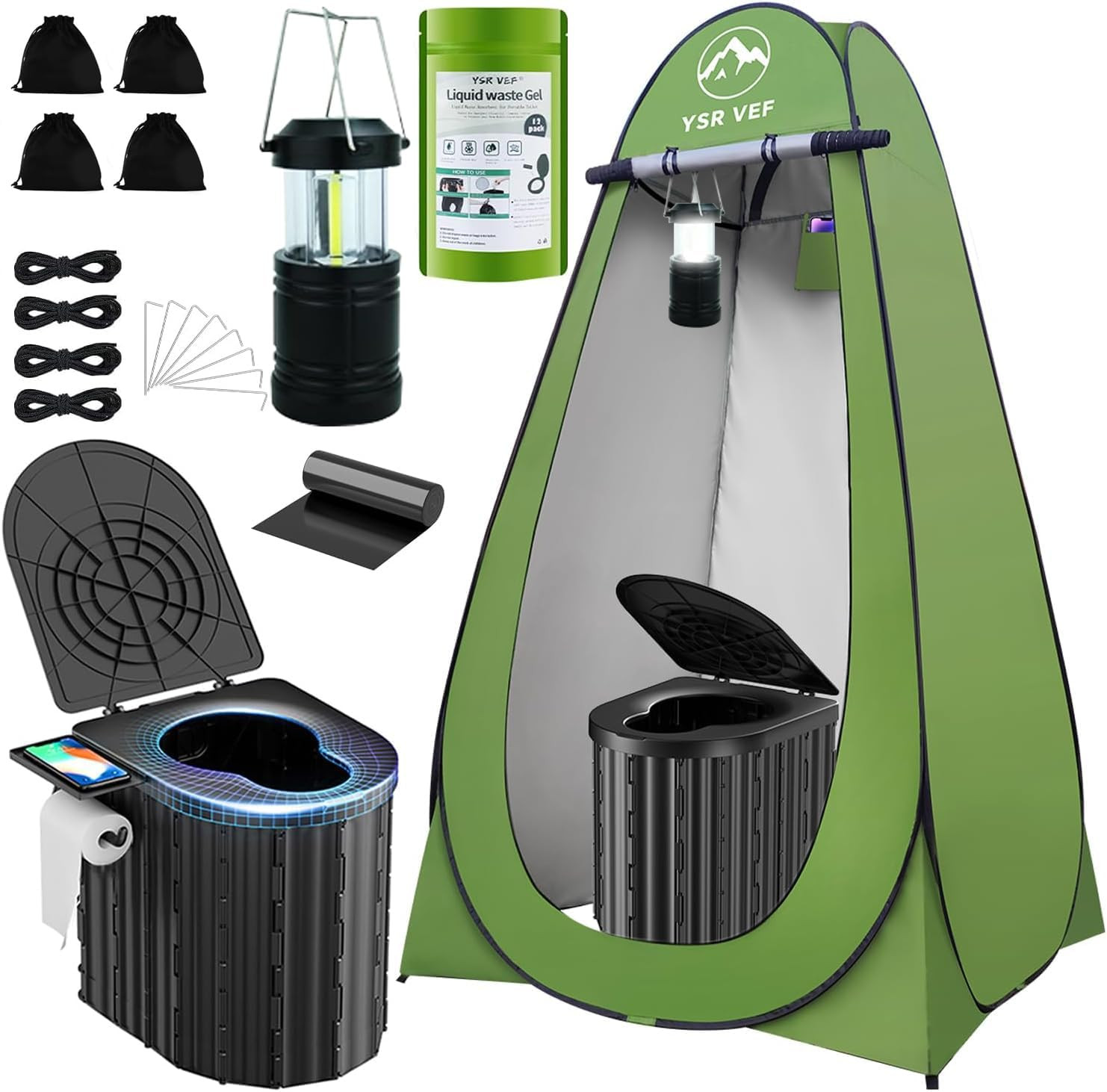 Camping Toilet with Pop-Up Privacy Tent and Liquid Waste Gel, Portable Toilet fo