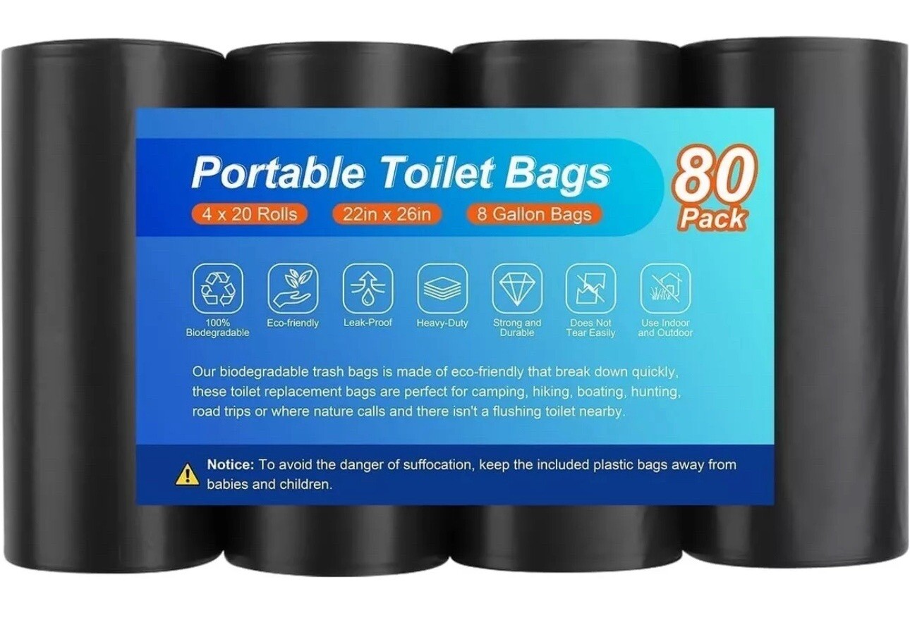 80 Pack Portable Camping Toilet Bags Black Biodegradable Porta Potty Bags