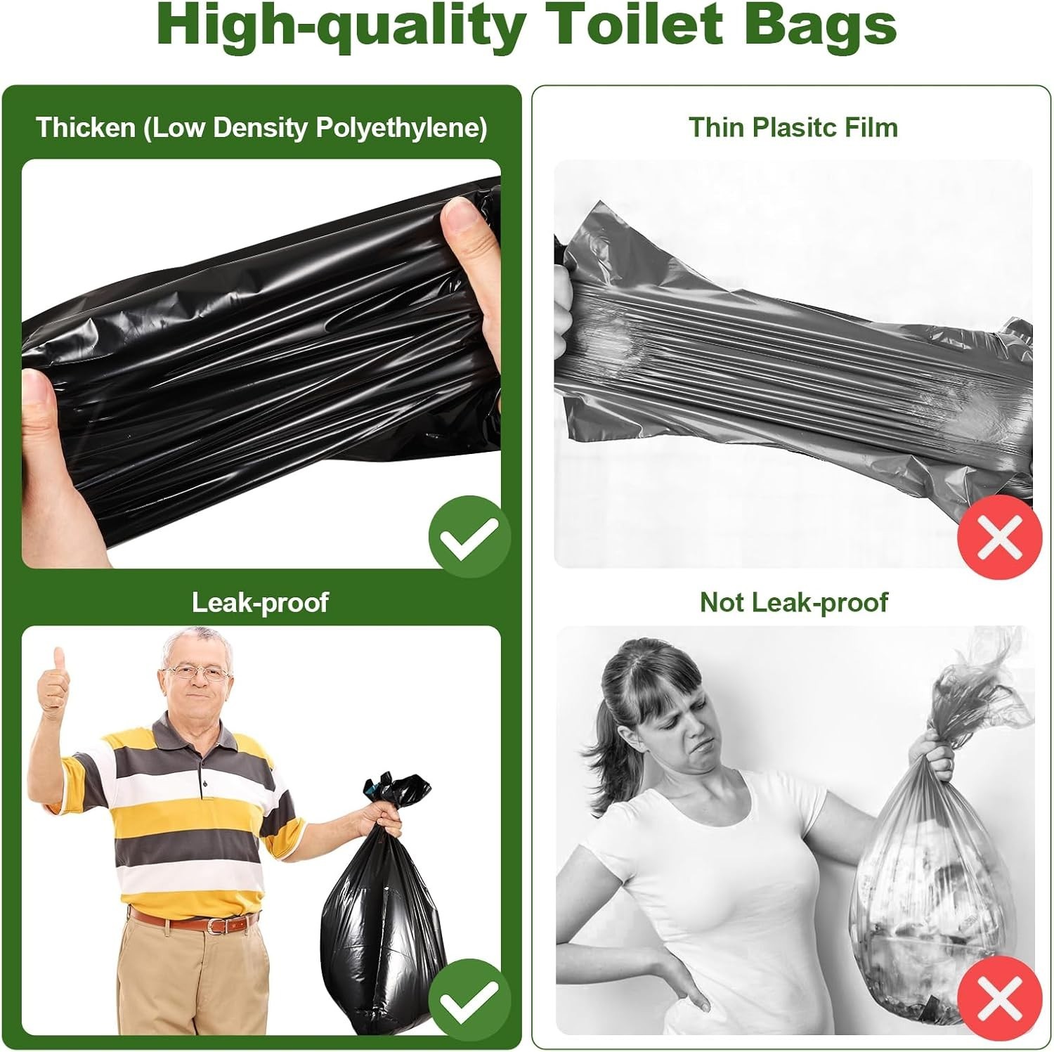 30 Pack Heavy Duty Camping Toilet Bags, Leak-Proof, 8 Gallon Capacity