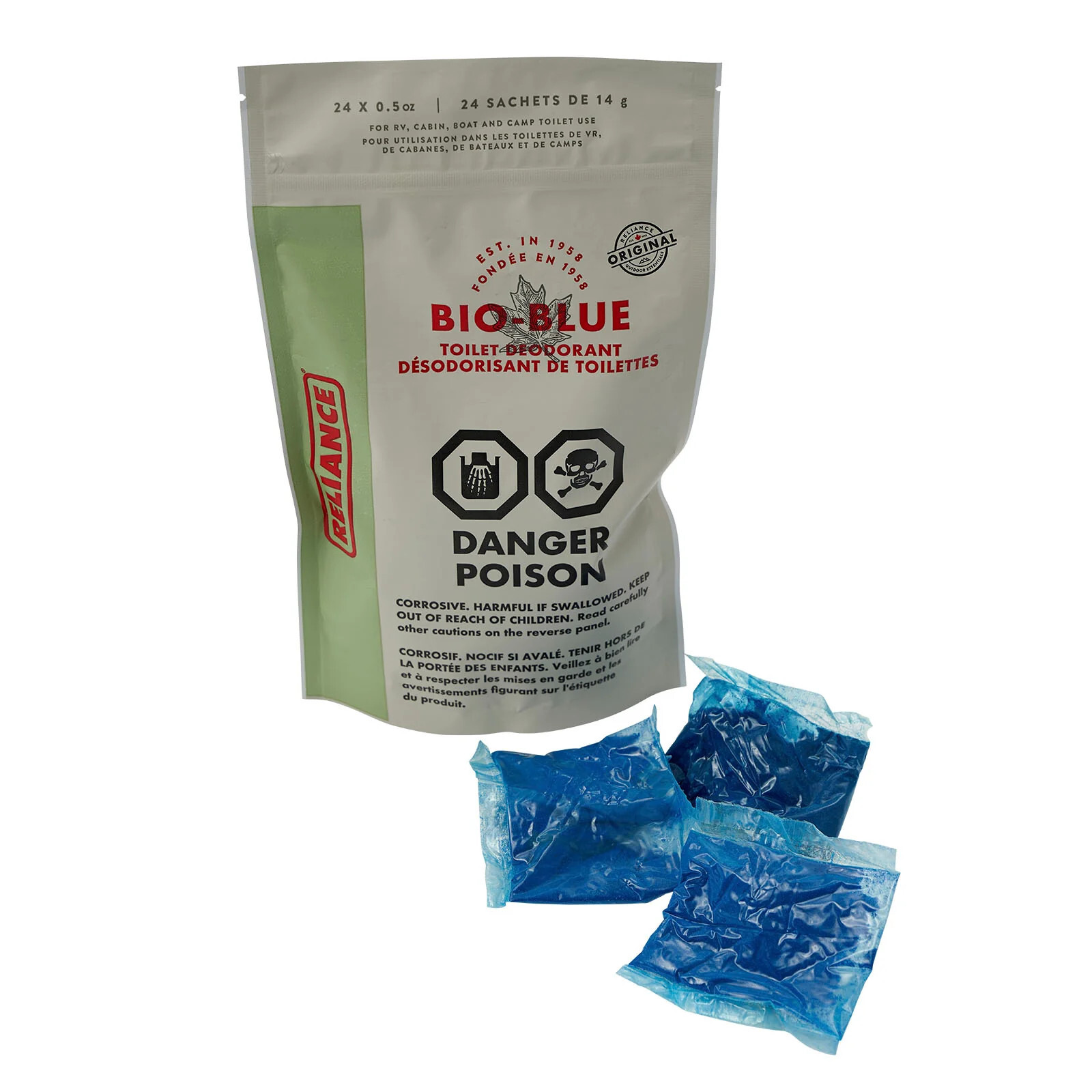 Reliance Bio-Blue Portable Toilet Bucket Deodorant Odor Neutralizer 24 Pouches