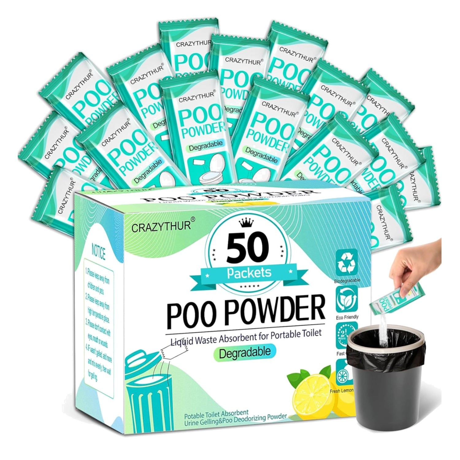 Portable Toilet Gel, Poo Powder for Portable Toilet, Camping Toilet Gel, Pee …