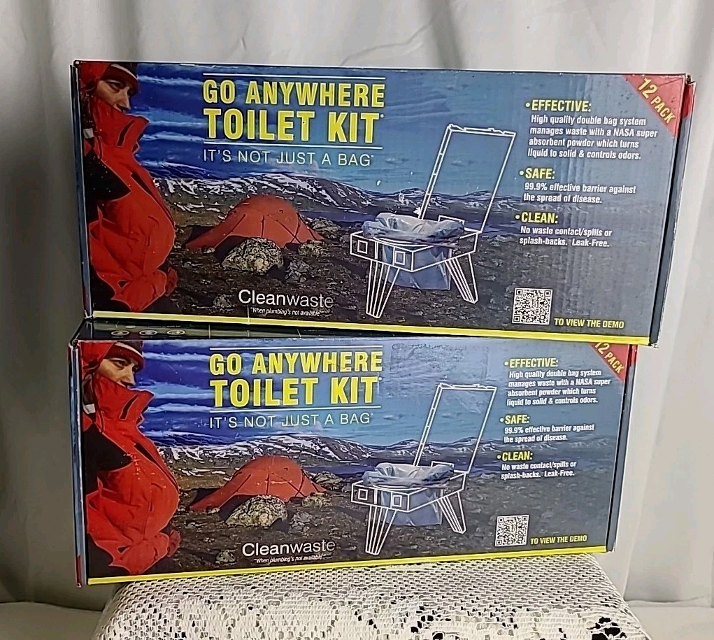 LOT of 2 -12/Pack CASE NEW Cleanwaste GO Anywhere Toilet Waste Kits 24 total