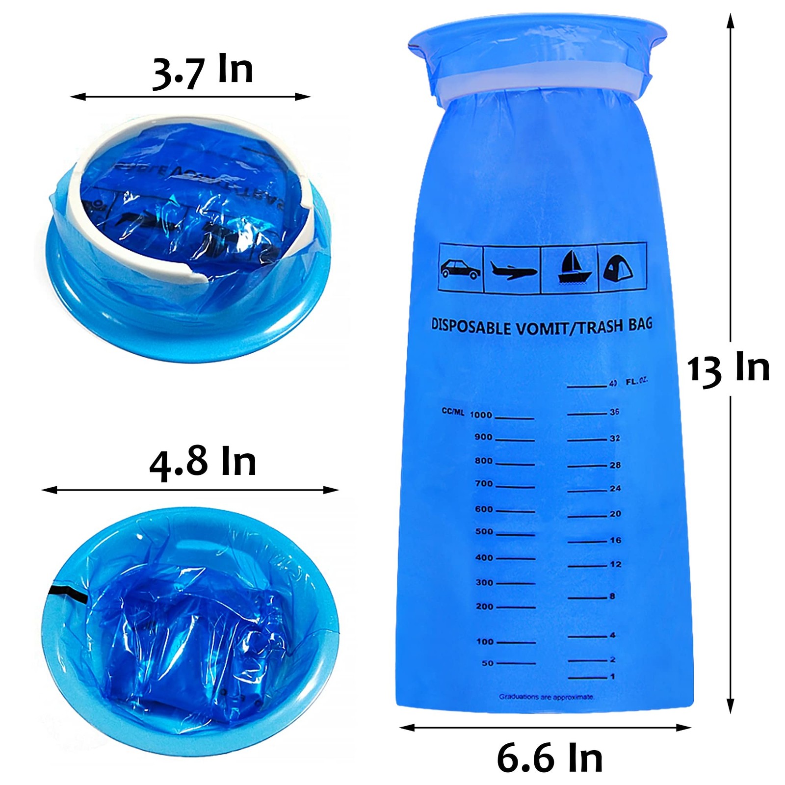 50 Pack Emesis Bag, Disposable Vomit Bags, Aircraft & Car Sickness Bag, Nausea B