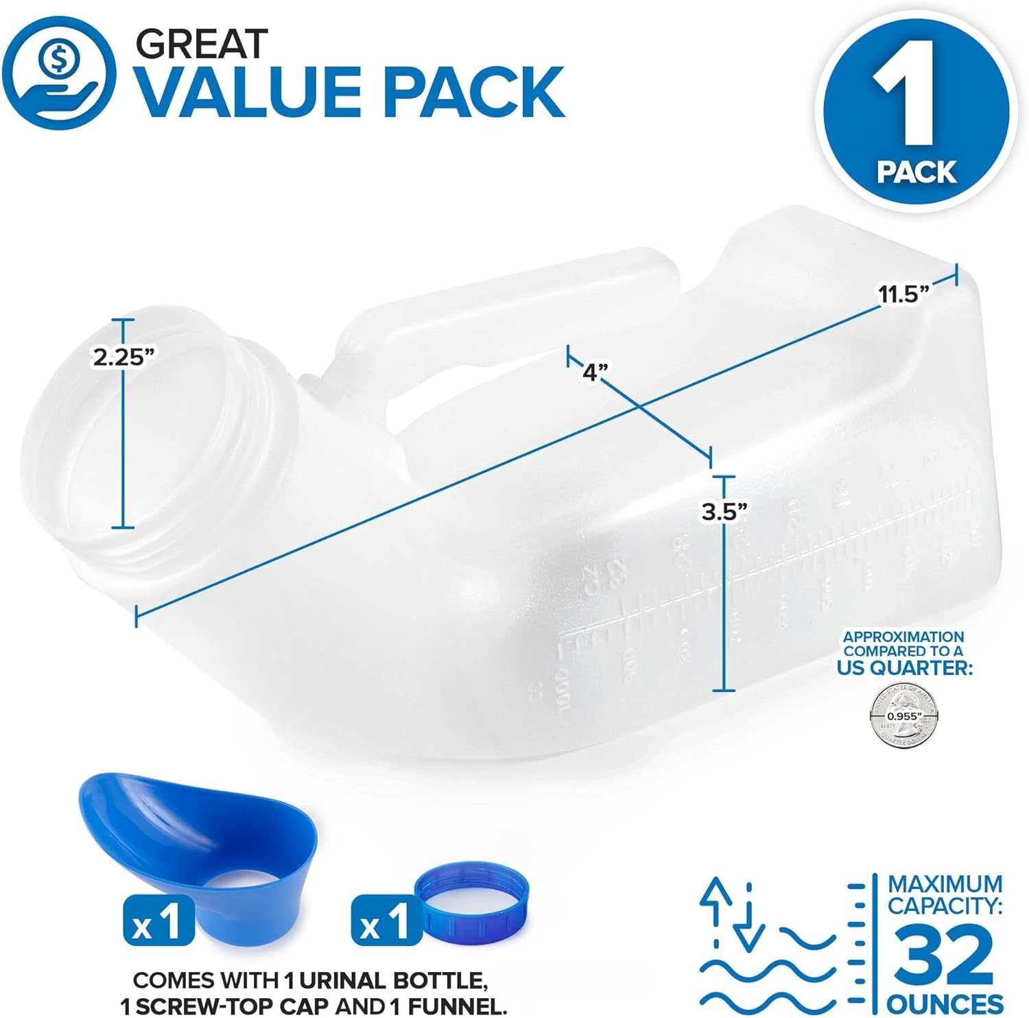 Bote orinal unisex portatil 2 pack con tapa 32 oz para viaje carro y emergencia