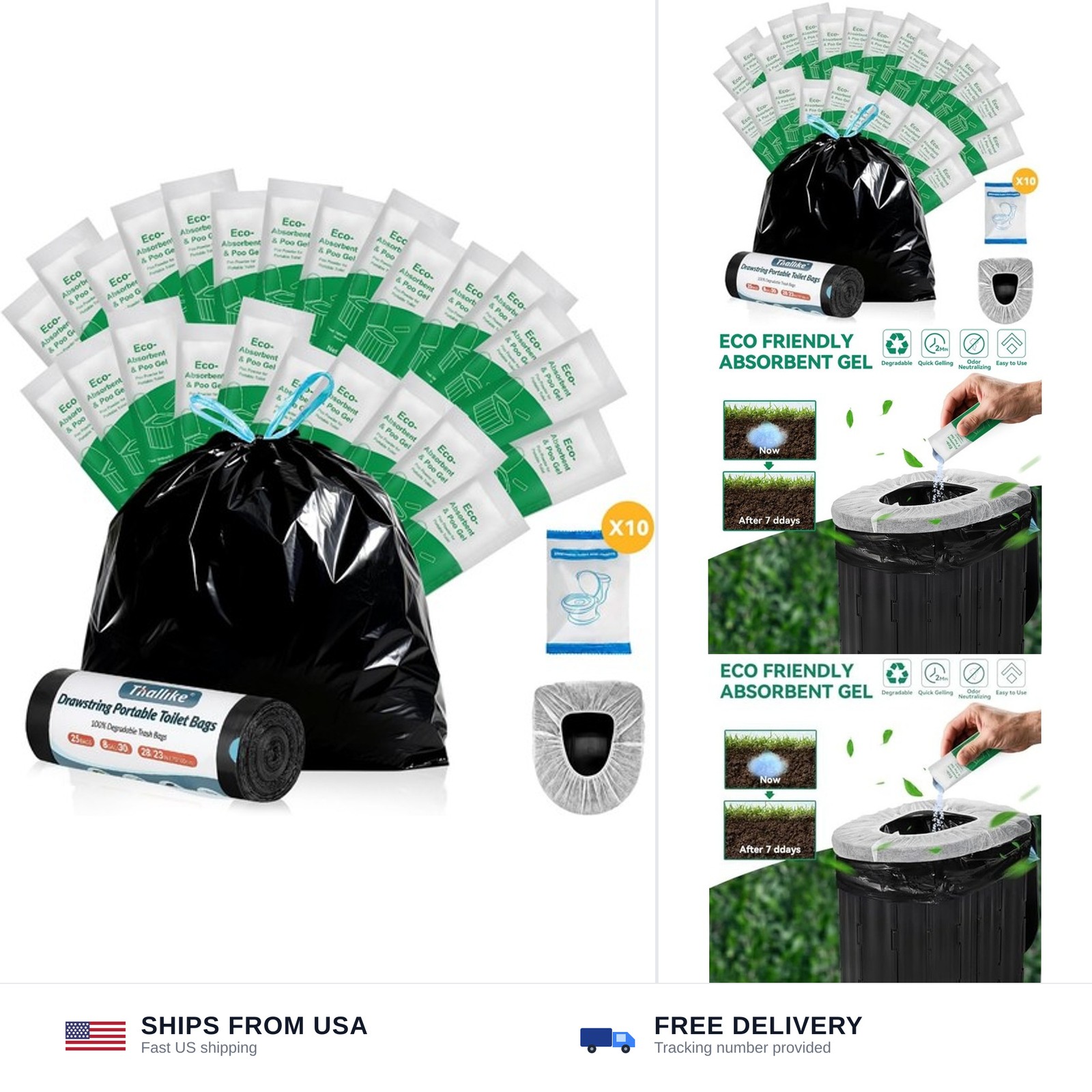 Portable Toilet Bags – 2 Mil Thickened Camping Toilet Bags, Drawstring Travel…