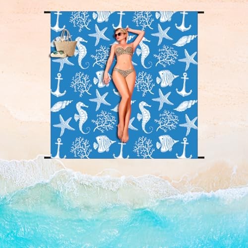 Beach Blanket 79″ X 83″ Oversized Lightweight, Beach Mat Waterproof Sea-animals