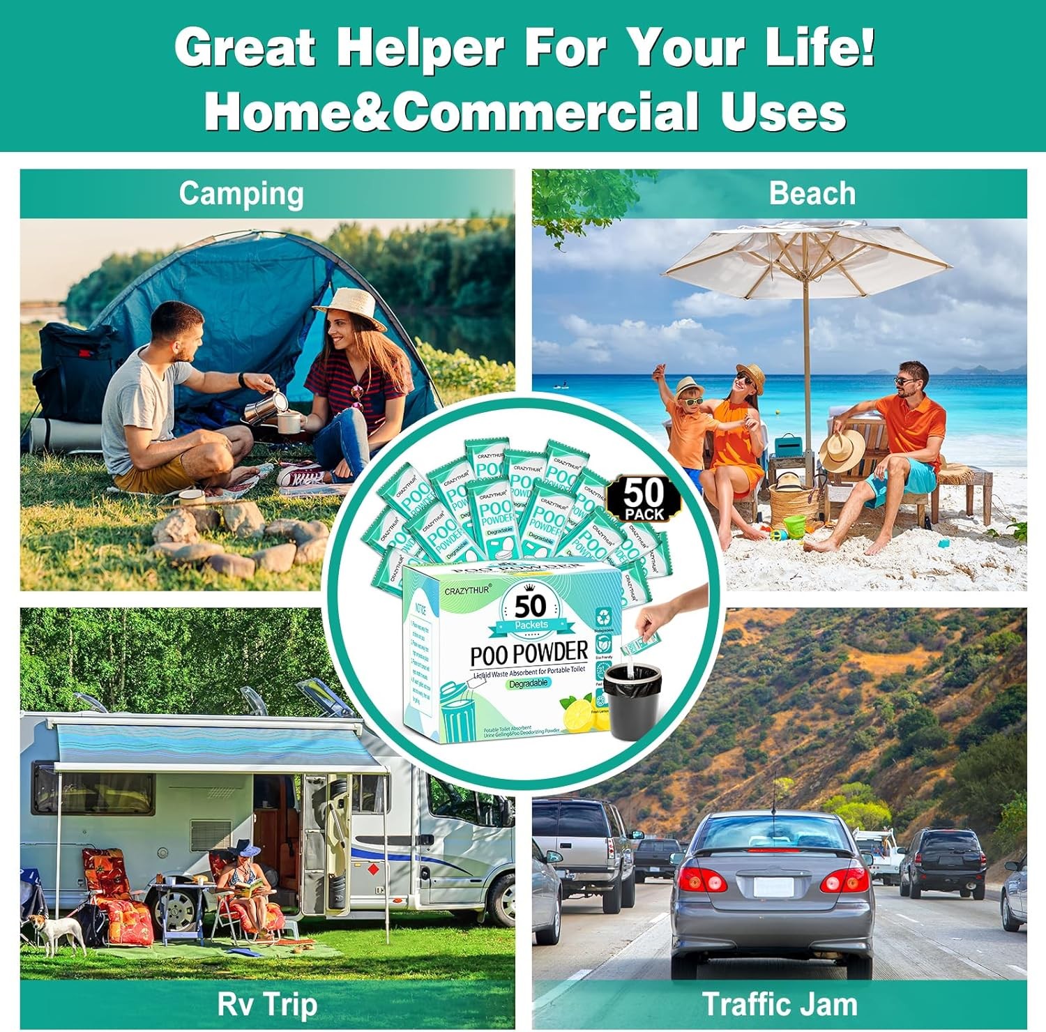 PortablePortable Toilet Gel, Poo Powder for Portable Toilet, Camping Toilet Gel,