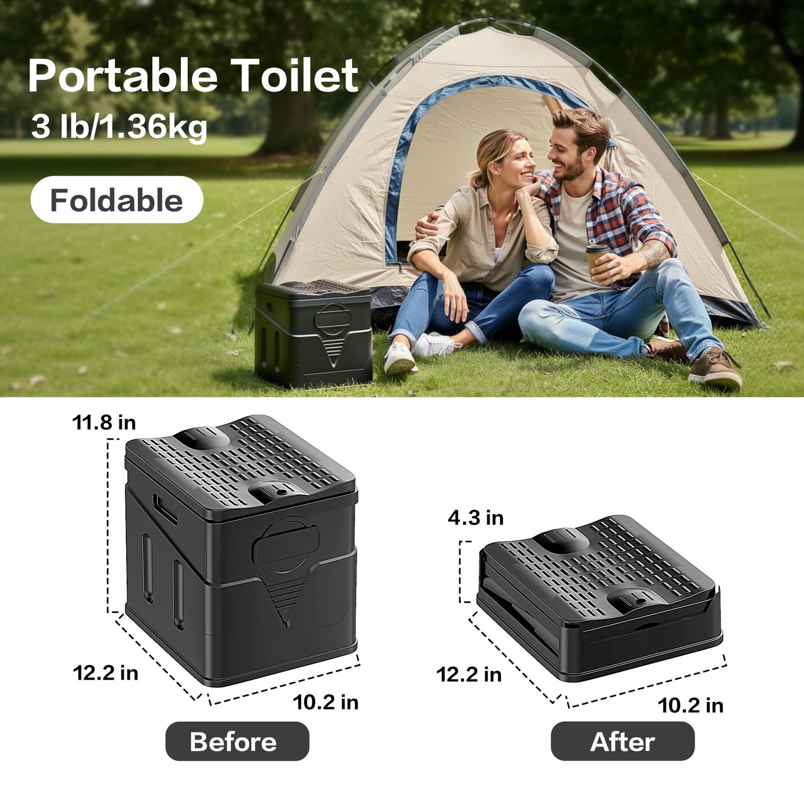 Portable Camping Toilet for Adults, 400 lb Capacity, Foldable, Easy to Carry