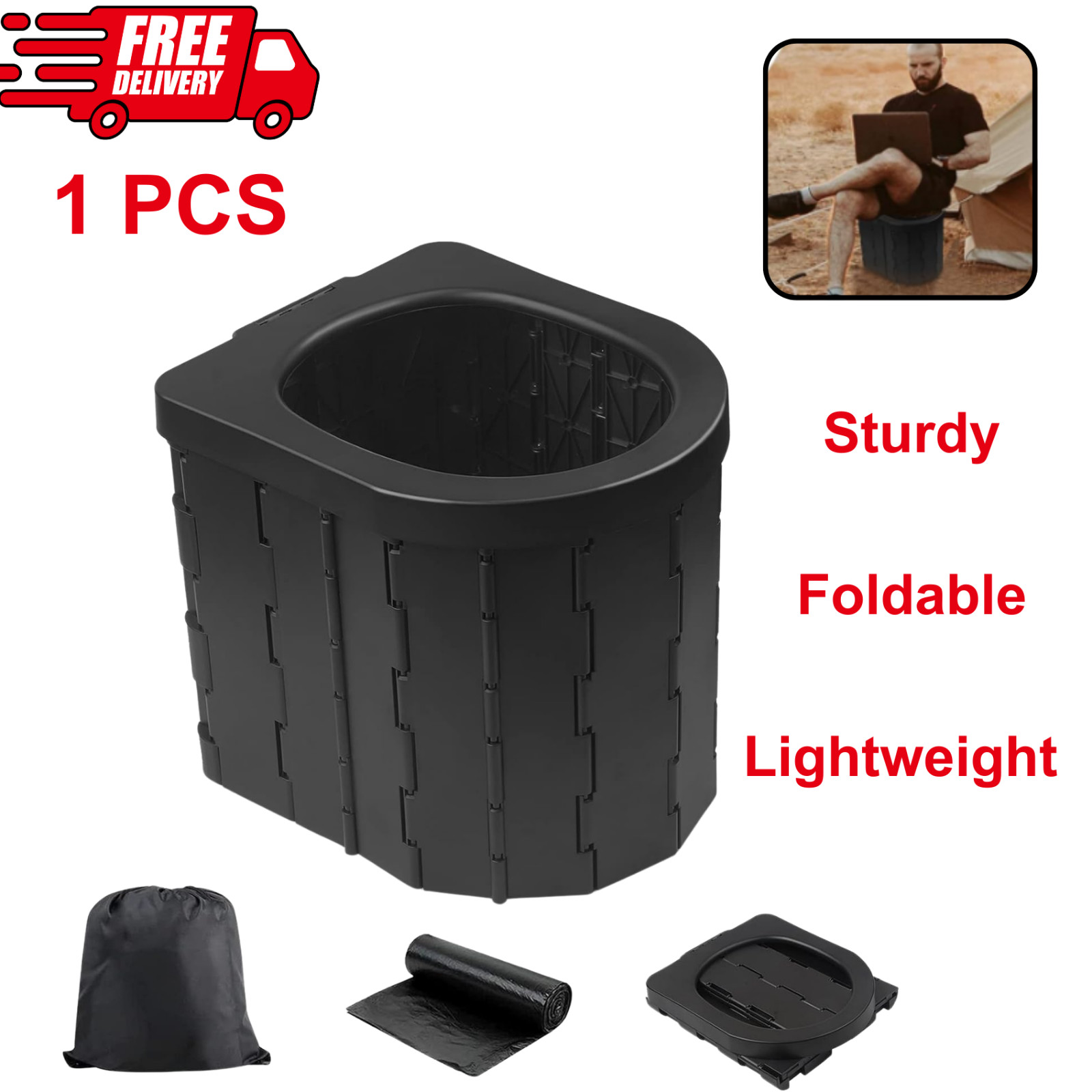 Portable Folding Camping Toilet – 400LB Capacity, Travel Porta Potty for Adults